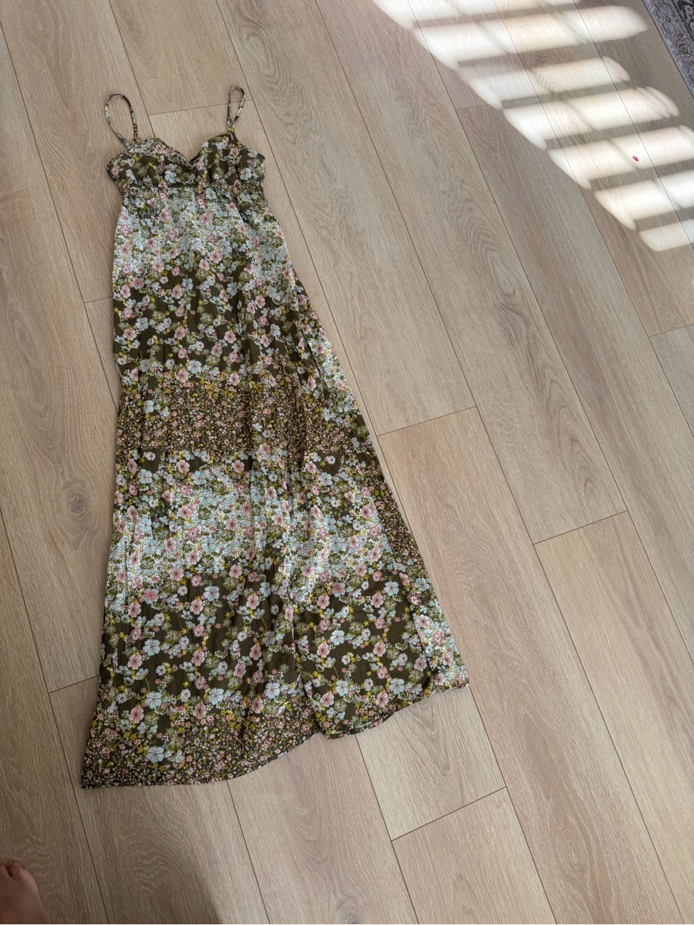 Olive Green Floral Slip Maxi Dress